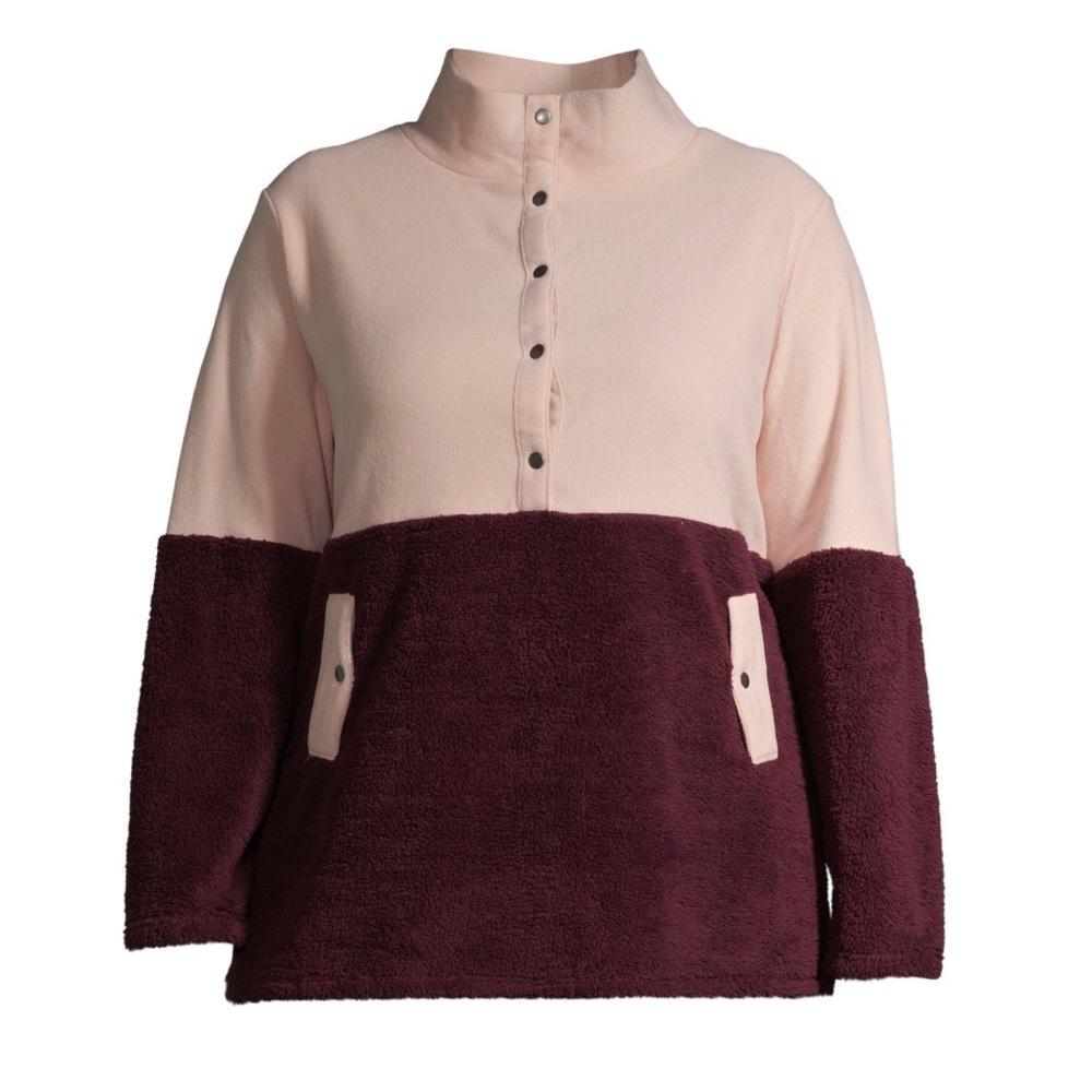 Como Blu Women’s Two Tone Fleece and Faux Sherpa Pullover.